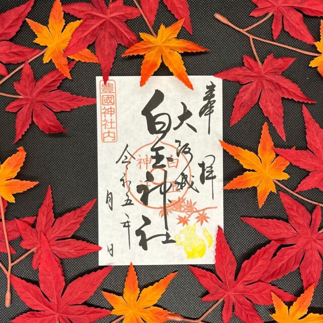 ࿓ 秋の御朱印「白玉神社」

こんにちは。
大阪城豊國神社です。

境内の木々も段々と色づいて参りました。

白玉神社の御朱印は、お稲荷さんの狐に紅葉をあしらっております。

秋晴れが心地よいこの季節に、是非お参り下さい。

皆様お元気で、深まる秋を満喫されますことをお祈り申し上げます。

※摂社の御朱印は、土日と祝日のみお頒ち致しております。

🦊🍂
白玉神社の御祭神：宇迦之御霊神(うかのみたまのかみ)
五穀豊穣・商売繁盛とされ農業や商工業の神
「お稲荷さん」

Hello.
It’s is “Hokoku Shrine “. 

Leaves are gradually changing color:green to red 🍁

The Goshuin of Shiratama shrine has Momizi（red leaves ）stamps above a fox. 
Please visit in this season: Aki-bare. 
Aki-bare means fine wether without a cloud in Autumn 🍂. 

We hope for you to enjoy feeling like Autumn more and more and take care.

 ※The Goshuin of auxiliary shrine are only Saturday and Sunday,holidays. 

God of Shiratama shrine: Ukanomitama-no-Kami For bountiful harvest and prosperous business 

Messenger of God: Oinari-san (fox)🦊

＿＿＿＿＿＿＿＿＿＿＿＿＿＿＿＿＿＿＿＿＿＿＿

 ⛩豊國神社🏯

 ⛩若永神社🍀/白玉神社🦊🍁
 七夕神社🎋 /玉春玉繁神社🦋‪ 
 
￣￣￣￣￣￣￣￣￣￣￣￣￣￣￣￣￣￣￣￣￣￣￣

#大阪城 #大阪城公園 #豊國神社 #出世 #開運 #白玉神社 #狐 #商売繁盛 #五穀豊穣 #七夕神社 #七夕 #願い事 #縁結び #芸事上達 #玉春玉繁神社 #若永神社 #御朱印 #限定朱印 #豊臣秀吉 #大阪 #大阪観光 #森ノ宮 #神社 #出世 #開運 #巫女 #紅葉 #osakacastle #osaka #japan